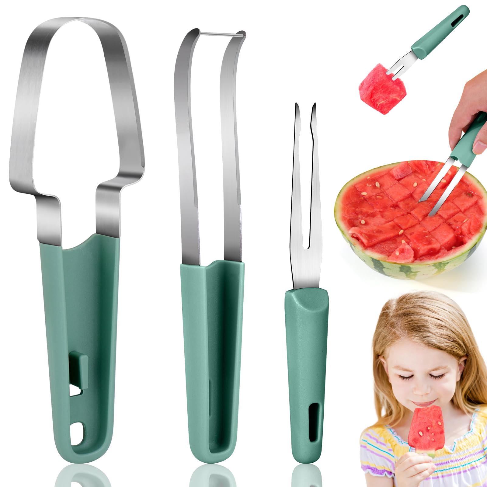 Watermelon Slicer Cutter - 3 in 1 Watermelon Fork Slicer