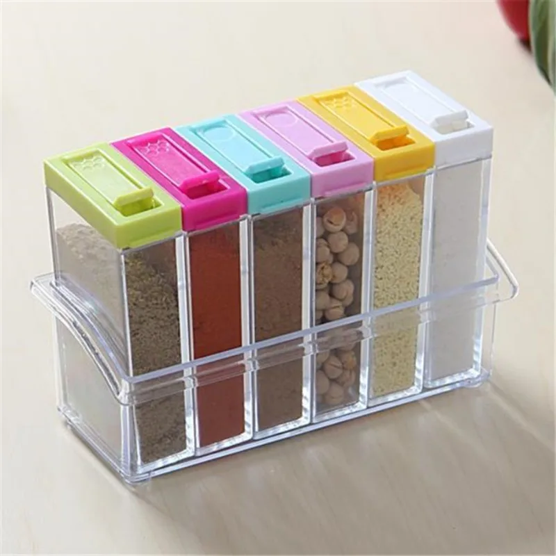 Kitchen Gadgets Organizer - Transparent Seasoning Six Grid Seasoning Box
