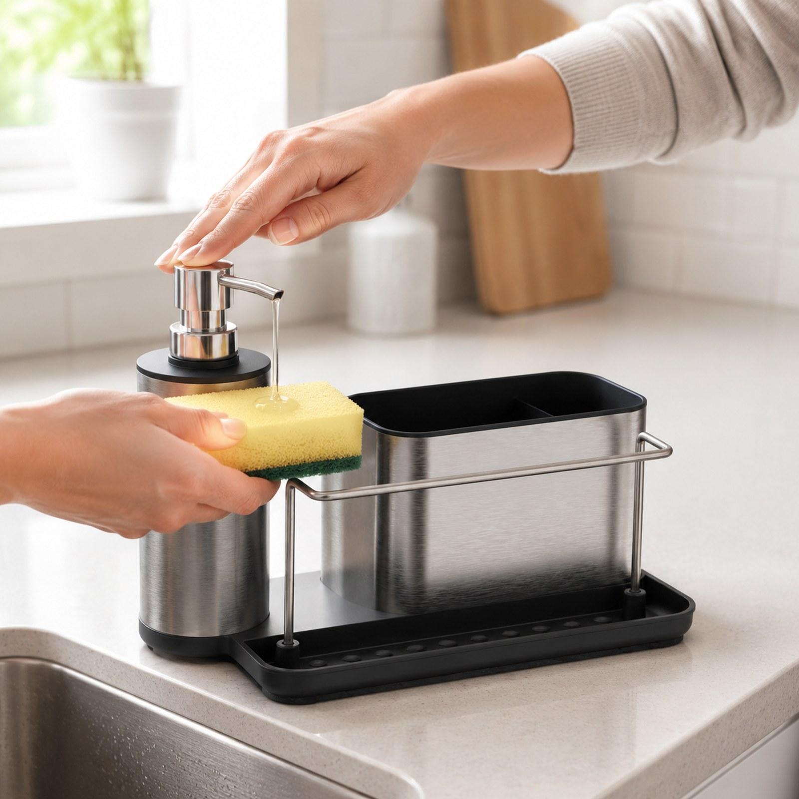 Kitchen Soap Dispenser with Sp - Kitchen Gadgets Dispenser Brush Holder 评论和价格