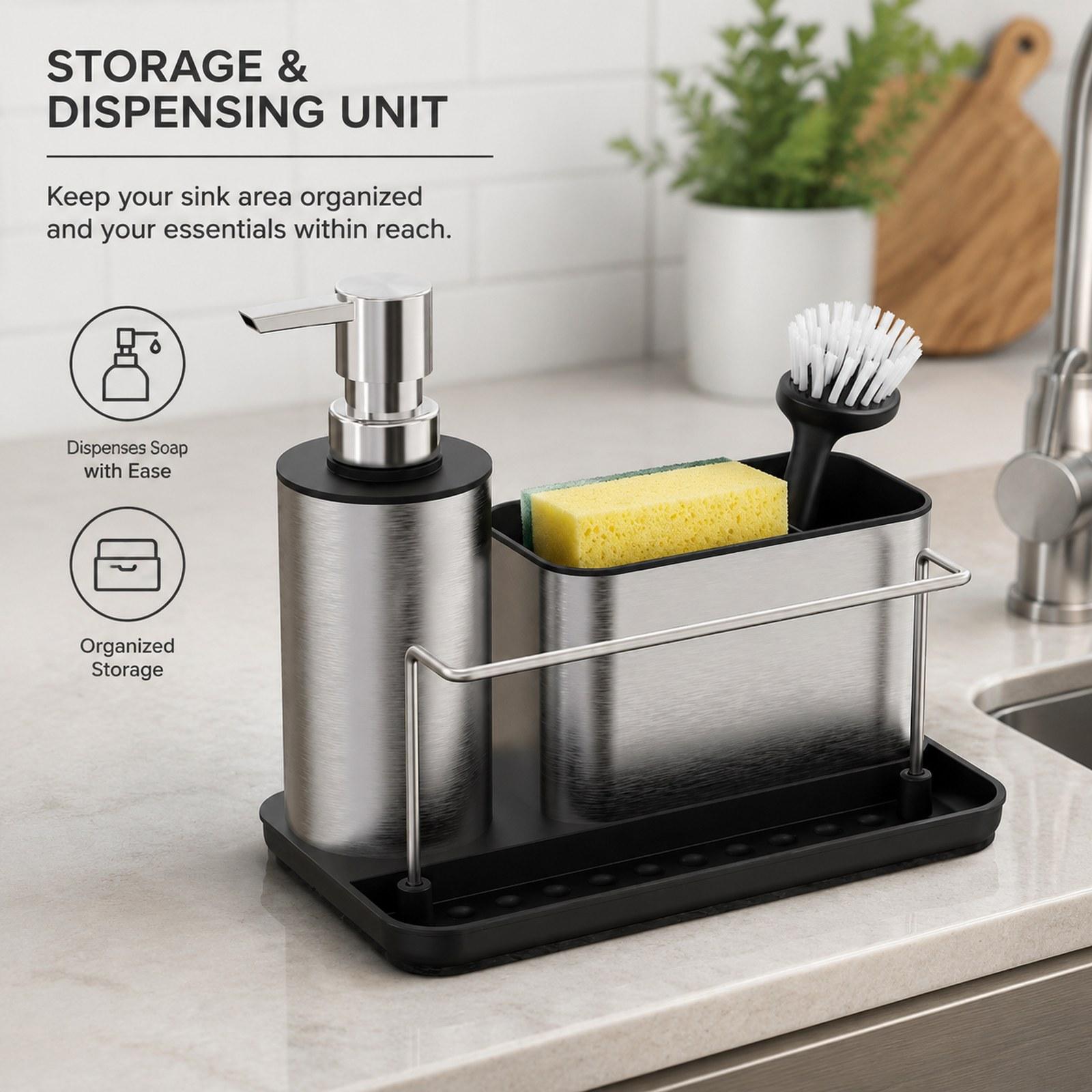 Kitchen Soap Dispenser Set Bru - Kitchen Gadgets Dispenser Brush Holder 评论和价格