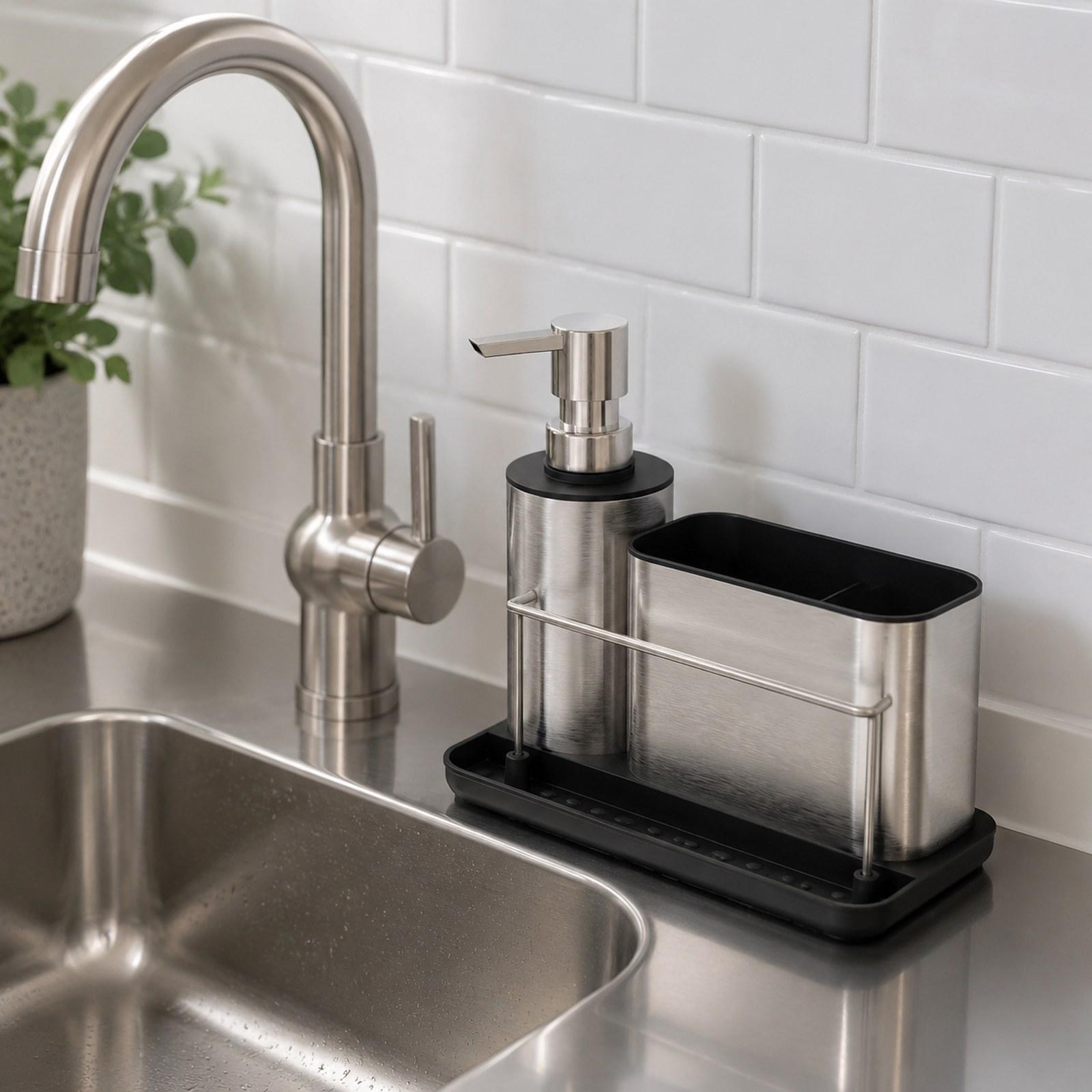 Kitchen Soap Dispenser Set Bru - Kitchen Gadgets Dispenser Brush Holder 评论和价格